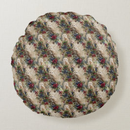 Enchanting Floral Owl Rundes Kissen