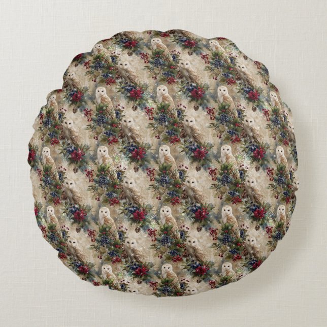 Enchanting Floral Owl Rundes Kissen (Vorderseite)
