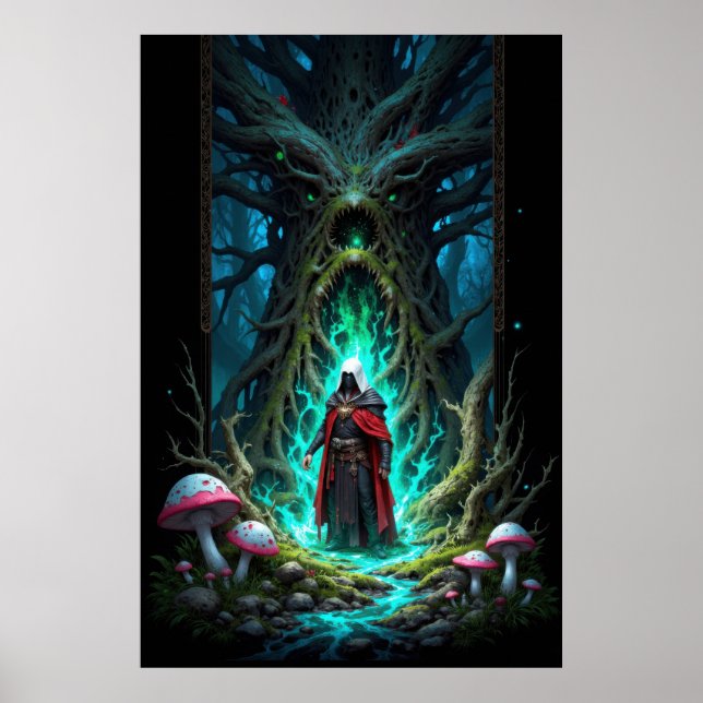Enchanting Forest Scene with Mysterious Figure Poster (Vorne)