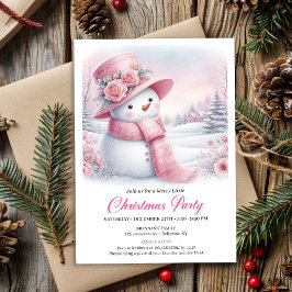 Enchanting Pink Snowman Editable Christmas Invite  Einladung