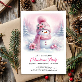 Enchanting Pink Snowman Kids Christmas Invitation Einladung