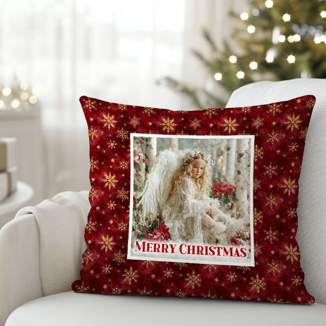 Enchanting Red and Gold Victorian Angel Christmas  Kissen (Enchanting Red and Gold Victorian Angel Christmas Pillow)