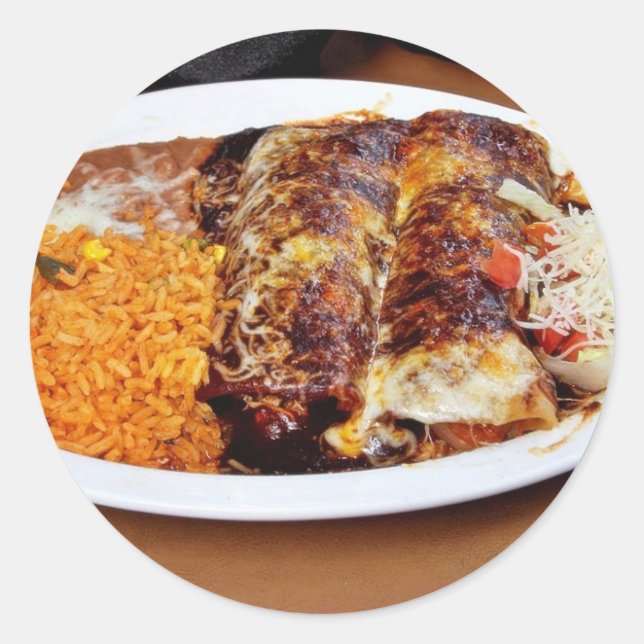 Enchiladas-Reis-Bohnen Runder Aufkleber (Vorderseite)