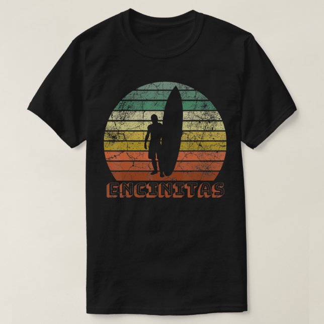 Encinitas Beach California Retro Sunset Vin T-Shirt (Design vorne)