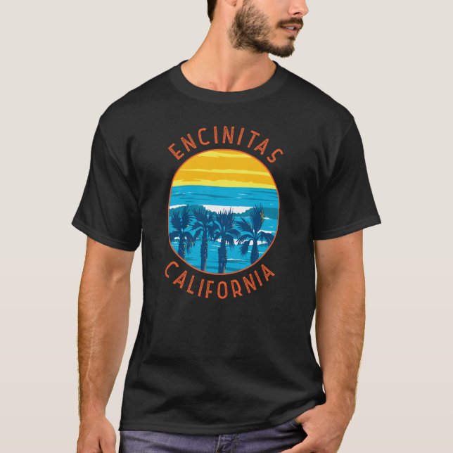 Encinitas California Retro gestörter Kreis T-Shirt (Vorderseite)