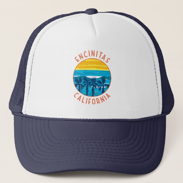 Encinitas California Retro gestörter Kreis Truckerkappe (Vorderseite)