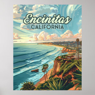 Encinitas California San Diego Beach Vintag Poster