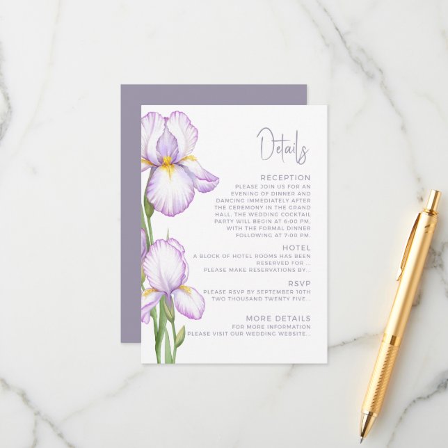 Enclosure Card Details for Wedding.  Begleitkarte (Vorderseite/Rückseite Beispiel)