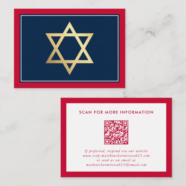 ENCLOSURE einfügen Bar Mitzvah Logo QR Code Rote M Visitenkarte (Vorne/Hinten)