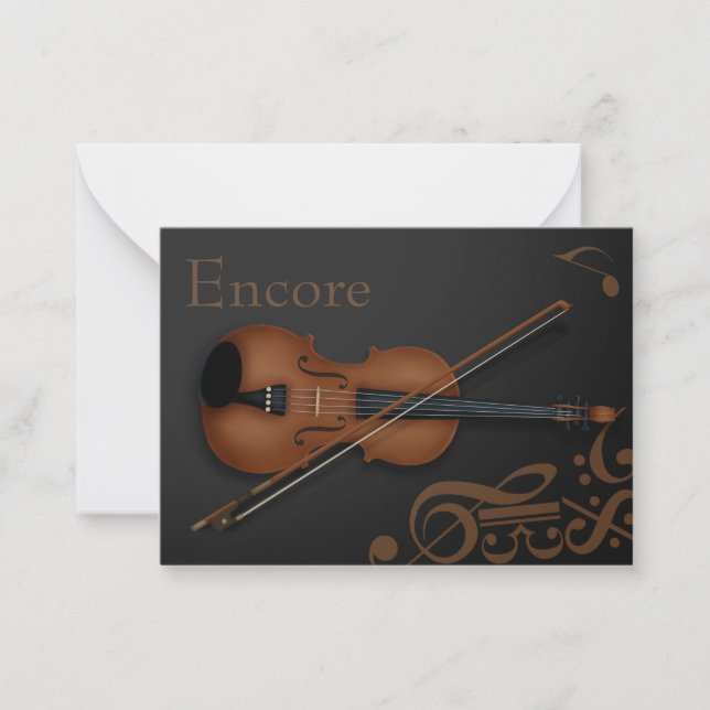 "Encore" Braune Violine & Bow Elegantes Schwarzes  Mitteilungskarte (Vorderseite)