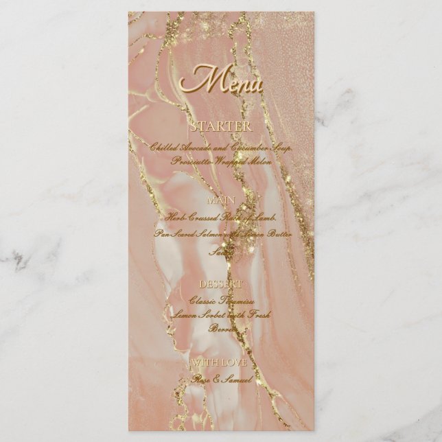 Encre Alcool Rose Paillettes Or Élégant Menu Plat (Devant)