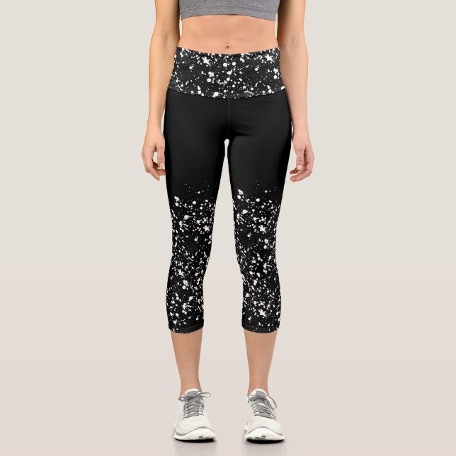 Encre blanche noire Yoga Capri Leggings (Recto)