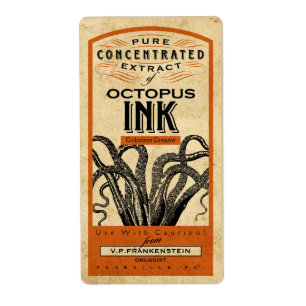 ENCRE D'OCTOPUS APOTHECQUE vintage   ÉTIQUETTE HAL