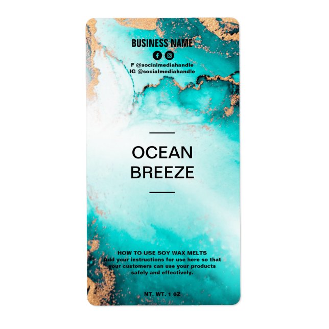 Encre luxuriante Océan Bleu Soy Wax Melt Étiquette (Devant)