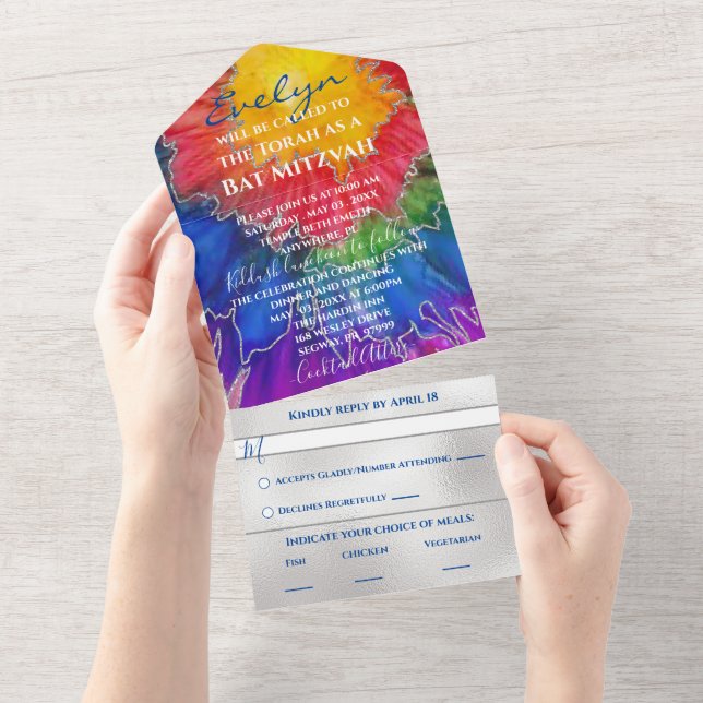 Encres couleur Bat mitzvah tout en une invitation (Déchirure)