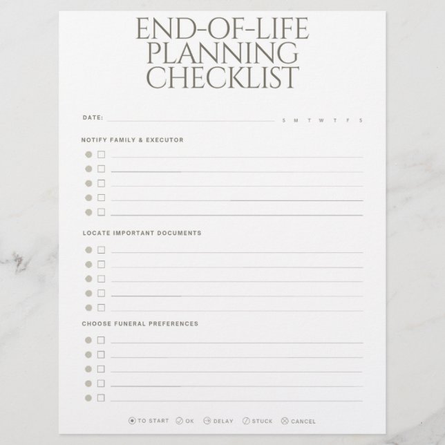 End-of-Life Planning Checklist Briefbogen (Vorderseite)
