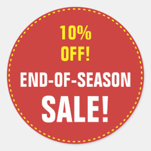 "END-OF-SEASON VERKAUF!" "10% WEG!" Runder Aufkleber