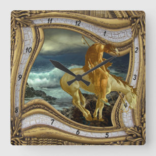 END OF TRAIL HORSE HEAD OUT OF FRAME  QUADRATISCHE WANDUHR