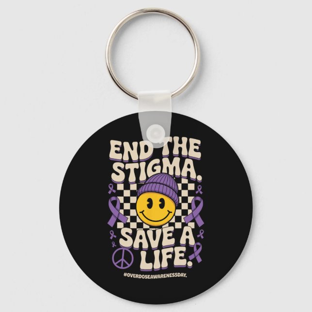 End The Stigma Save A Life Groovy Overdose Awarene Schlüsselanhänger (Vorderseite)