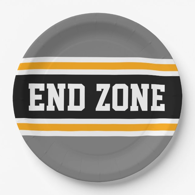 END ZONE Sporty Bold Black Yellow Stripes Pappteller (Vorderseite)