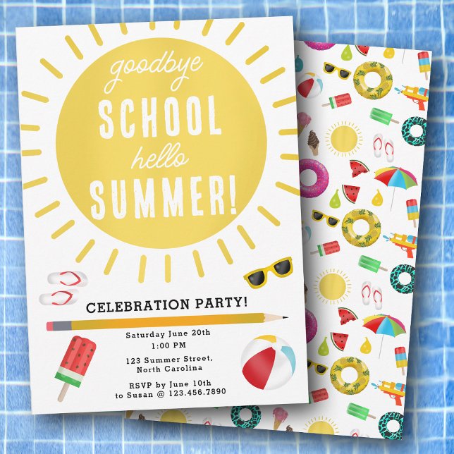 Ende der Schule Goodbye Hello Summer Kids Party Einladung (End of School Goodbye Hello Summer Kids Party Invitation)