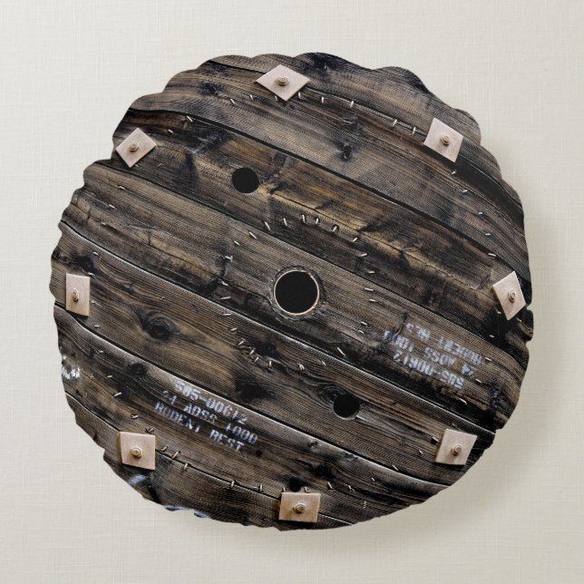 Ende des Industriedrahtpools aus Holz Rundes Kissen (Vorderseite)