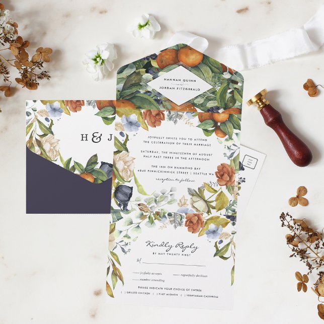 Ende Sommer Citrus Floral | Botanische Hochzeit All In One Einladung (Von Creator hochgeladen)
