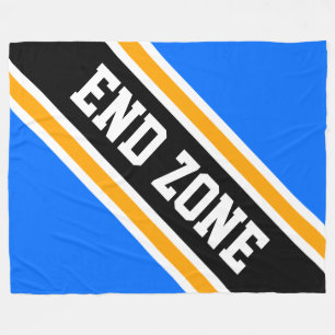 ENDE ZONE Bright Blue Yellow Black Football Strips Fleecedecke