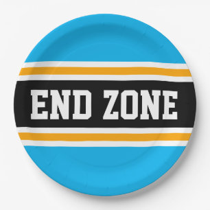 ENDE ZONE Bright Sky Blue Black Football Strips Pappteller