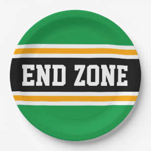 ENDE ZONE Helle grüne schwarze Fußball Streifen Pappteller