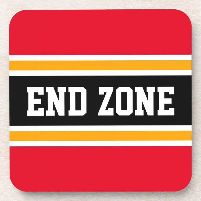 ENDE ZONE Hellrotes Gelbes schwarzes Sportstreifen Getränkeuntersetzer (Vorderseite)