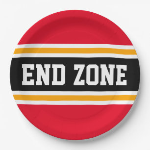 ENDE ZONE Spaß Helle Red Black Football Streifen Pappteller