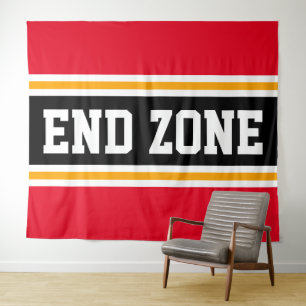 ENDE ZONE Sporty Bright Red Black Yellow Strips Wandteppich