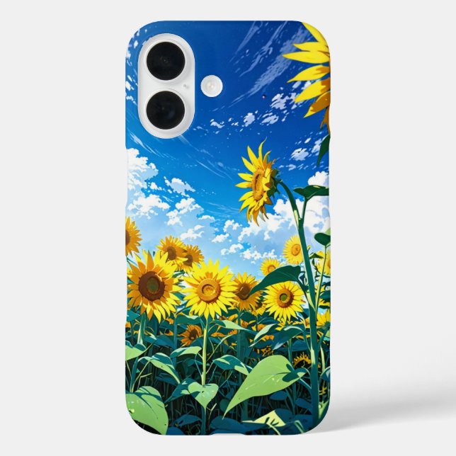 Endless Anime Sunflower Field iPhone 16 Hülle (Rückseite)