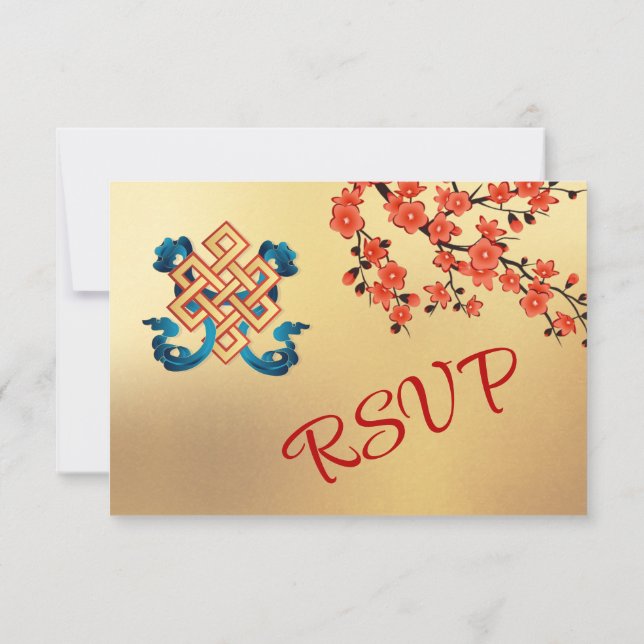Endless Knot Cream Tibetisch Hochzeit RSVP Karte (Rückseite)