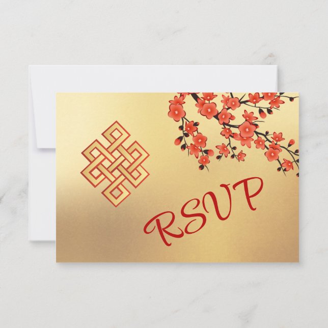 Endless Knot Cream Tibetisch Hochzeit RSVP Karte (Rückseite)