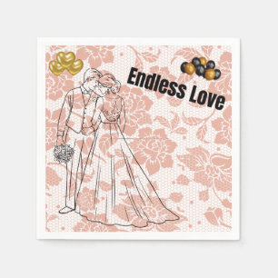 Endless Love Braut und Bräutigam Pfirsich Blumen H Serviette