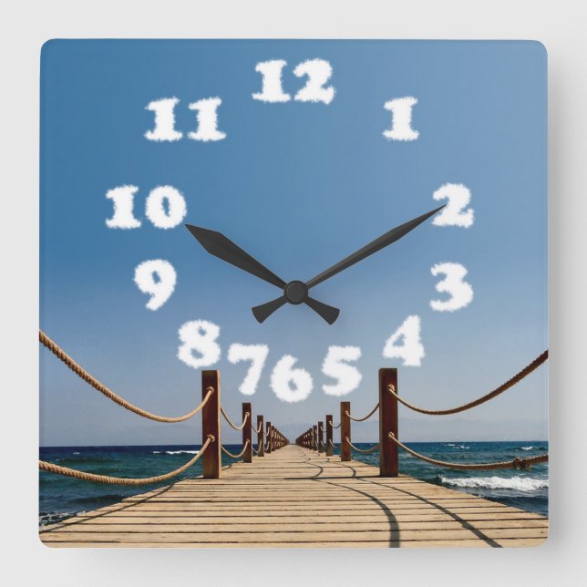 Endless Path Holiday Clouds - Wall Design Clock Quadratische Wanduhr (Vorderseite)