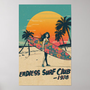 Endless Surf Club 1978 – Retro 70er Surf Girl Pop Poster