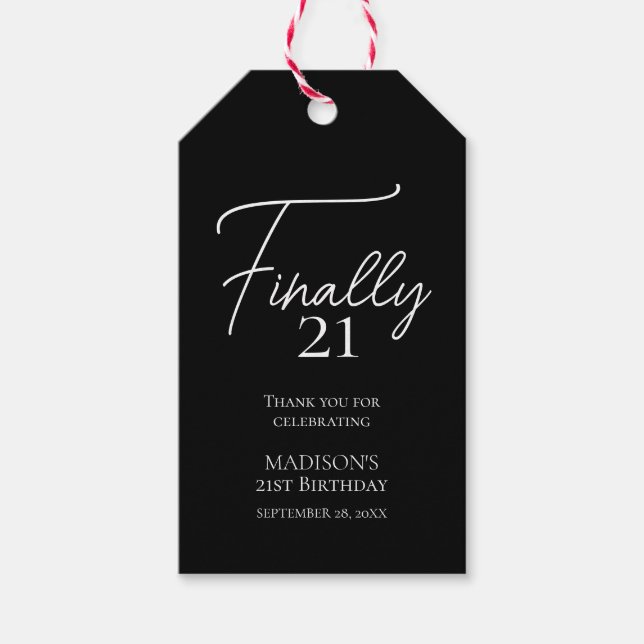 Endlich 21 Schwarz & Weiß 21. Geburtstag Geschenkanhänger (Vorderseite)