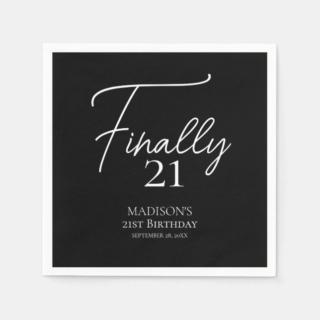 Endlich 21 Schwarz & Weiß 21. Geburtstag Serviette (Vorderseite)