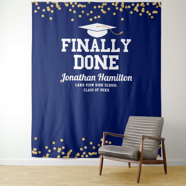 Endlich Abschluss Navy Blue Graduation Party Hinte Wandteppich (Beispiel)