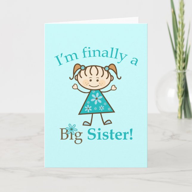 Endlich bin ich ein Big Sister Strichmännchen Girl Ankündigung (Vorderseite)
