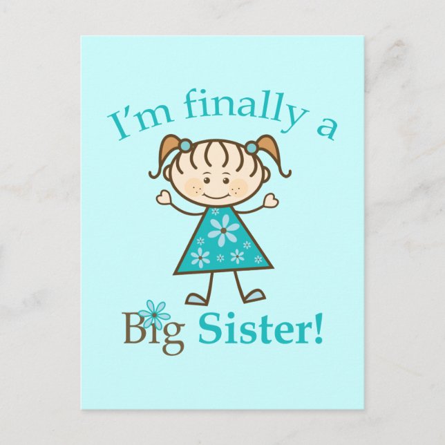Endlich bin ich ein Big Sister Strichmännchen Girl Postkarte (Vorderseite)