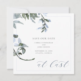 Endlich Blue Floral Calligraphy Save the Date Card