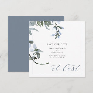 Endlich Blue Floral Calligraphy Save the Date Card