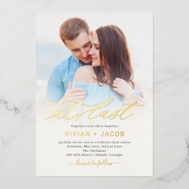 Endlich echte Foil Foto Hochzeit Einladung (Vorderseite)
