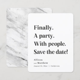 Endlich ein Party mit schlichtem Schwarzweißtext Save The Date