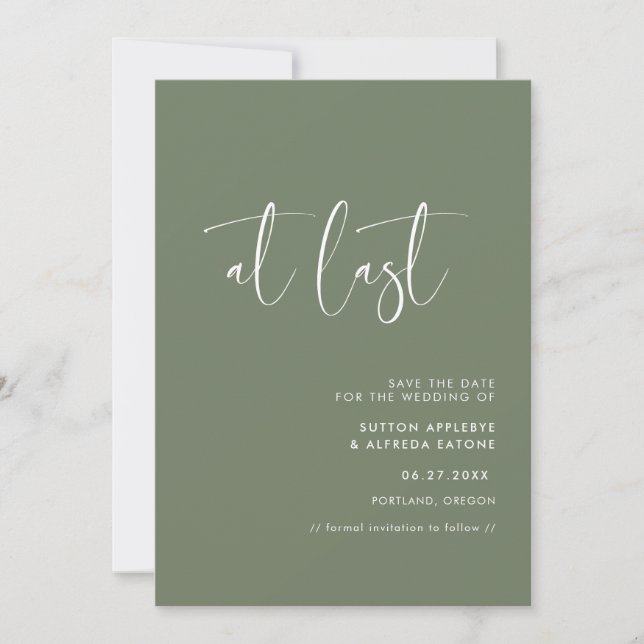 Endlich elegant und modern dunkelgrün save the date (Vorderseite)
