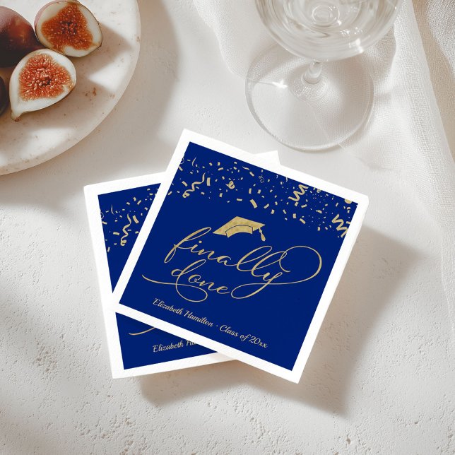 Endlich Fertig Gold Schrift Blau Abschlussfeier Serviette (Von Creator hochgeladen)